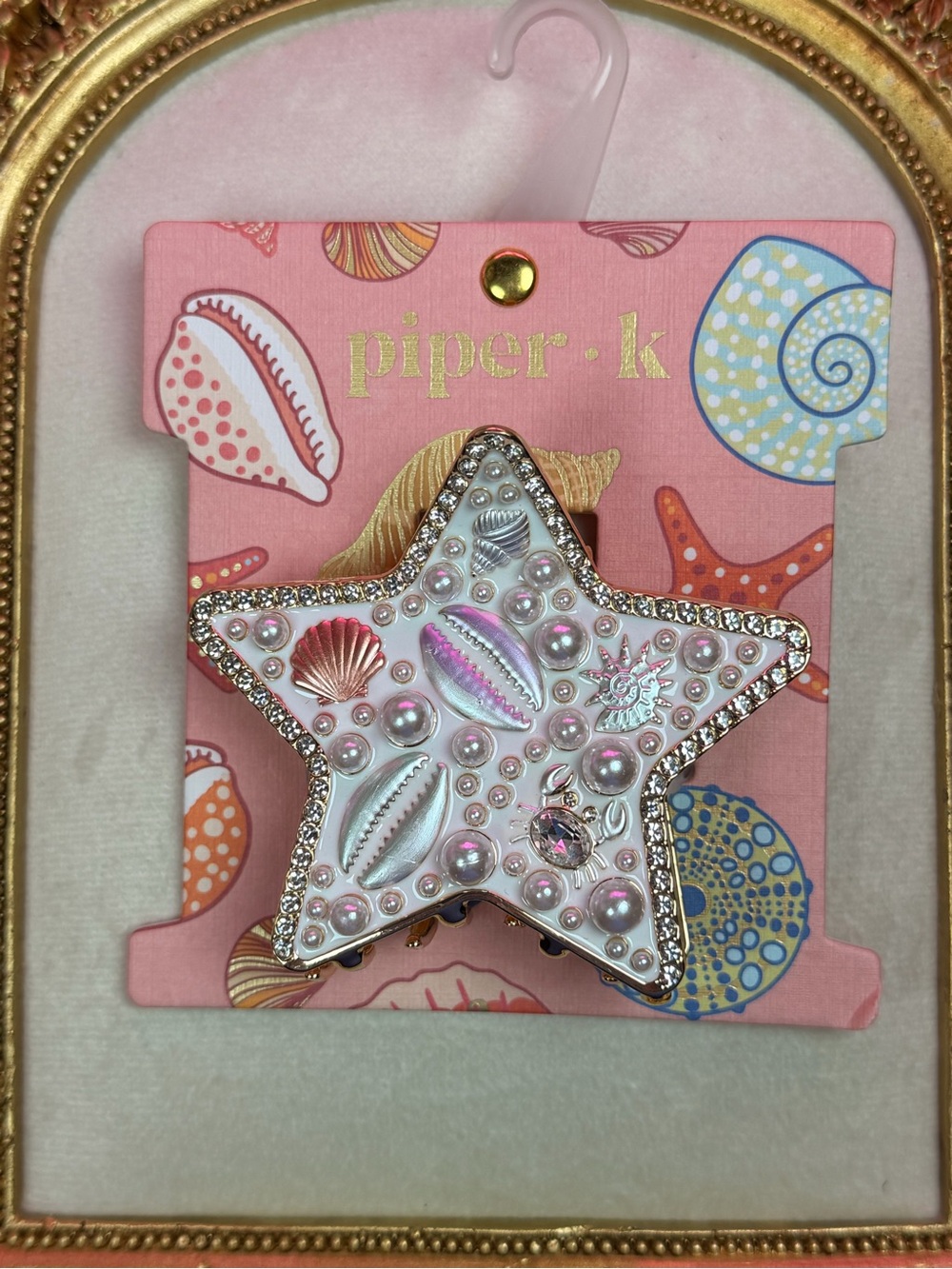Piper K Starfish Hair Claw Clip Pearl Rhinestone Seashell Coastal